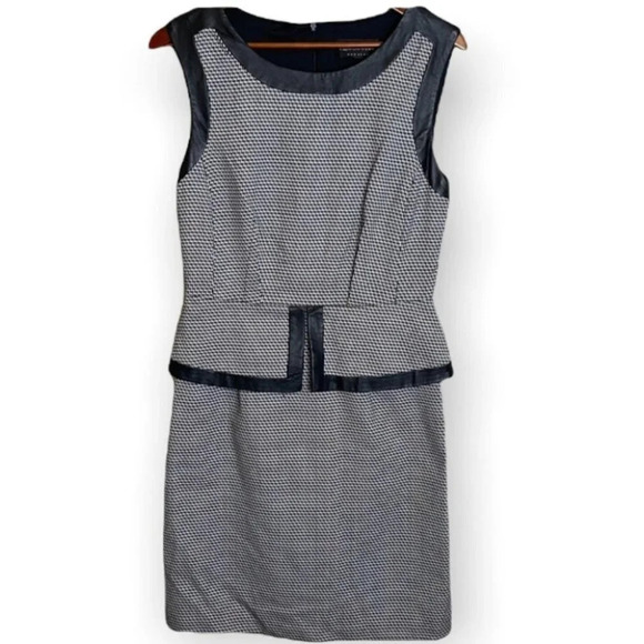 CONNECTED APPAREL Houndstooth Leather Trim Dress Peplum Parisian Classic Size S - Picture 2 of 10